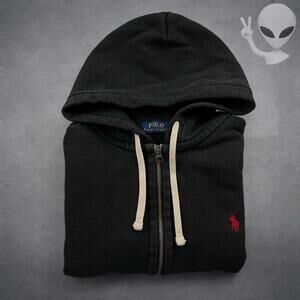 Polo Ralph Lauren Full Zip Hoodie Extra Large Black Jacket Classic Red Pony